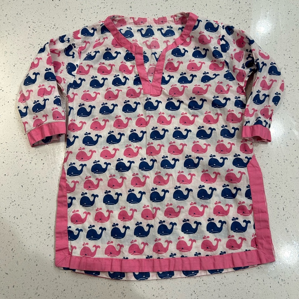 Pottery Barn Kids Whale Print Cotton Swim Cover-Up Tunic 12-18 months